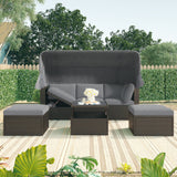 Outdoor Rattan Patio Rectangle Daybed With Canopy