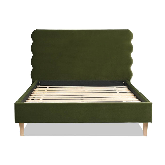 Modern Wavy Velvet Upholstered Queen Bed Frame - Omega Lifestyles