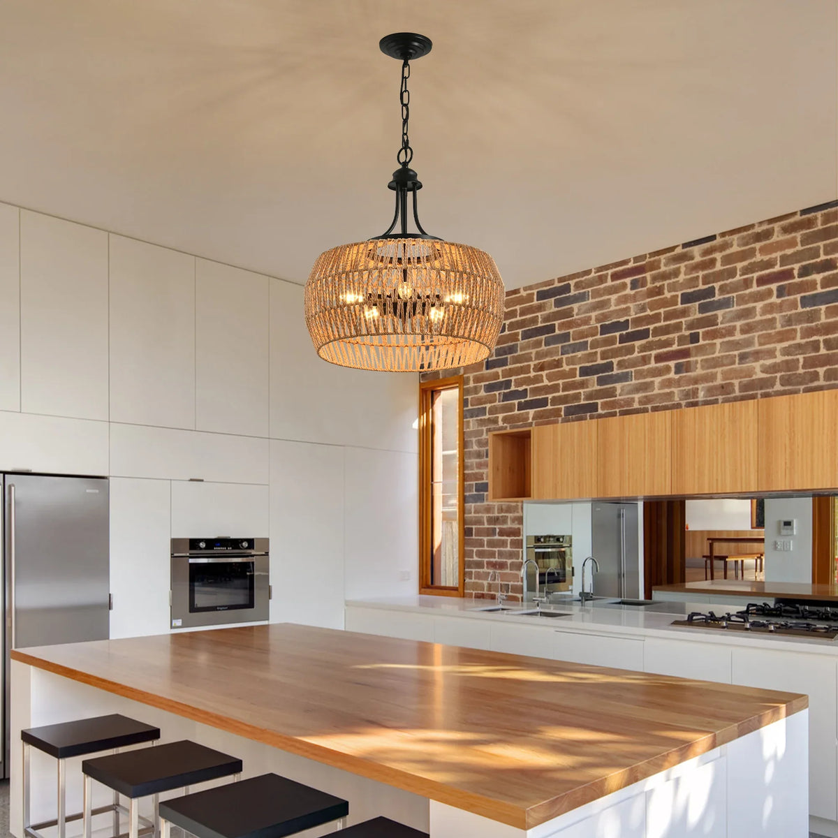 Boho Hemp Rope Hand-Woven Pendant Light - Omega Lifestyles