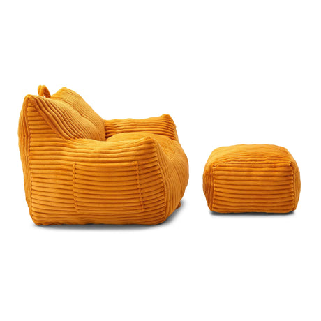 Giant Corduroy Bean Bag Chair With Armrests And Footstool - Omega Lifestyles