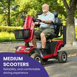 Heavy Duty Red Mobility Scooter With Luxury Seat - Omega Lifestyles