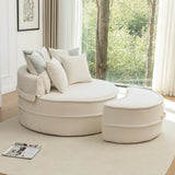 Modern Oversized Chenille Barrel Accent Chair With Ottoman - Omega Lifestyles