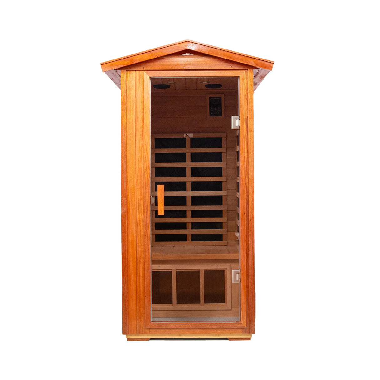 Far Infrared Khaya Wood Outdoor Sauna Room - Omega Lifestyles