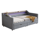 Twin Linen Upholstered Daybed Frame With Storage Drawers - Omega Lifestyles