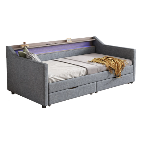 Twin Linen Upholstered Daybed Frame With Storage Drawers - Omega Lifestyles