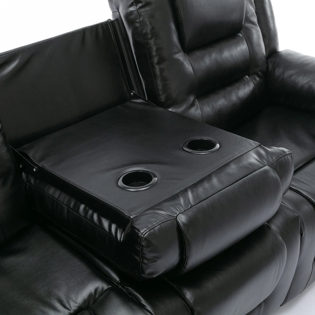 3 Seater Manual Recliner Chair With Cup Holders Black PU - Omega Lifestyles