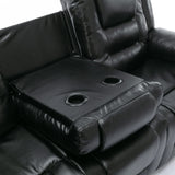 3 Seater Manual Recliner Chair With Cup Holders Black PU - Omega Lifestyles