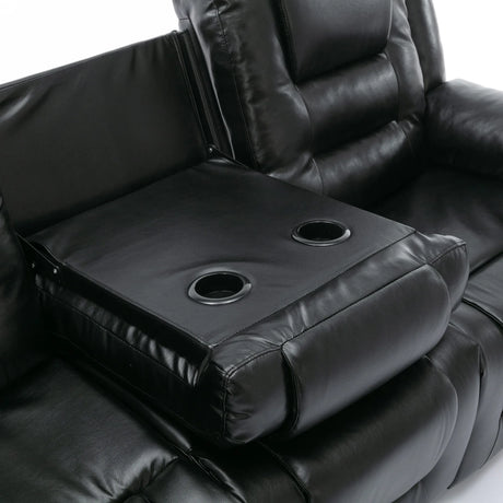 3 Seater Manual Recliner Chair With Cup Holders Black PU - Omega Lifestyles