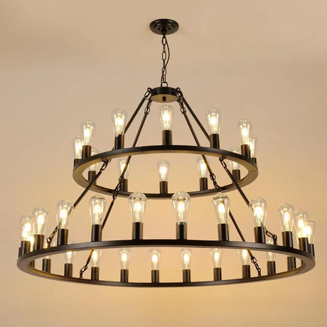Farmhouse Matte Black 52-Inch Wagon Wheel Chandelier - Omega Lifestyles