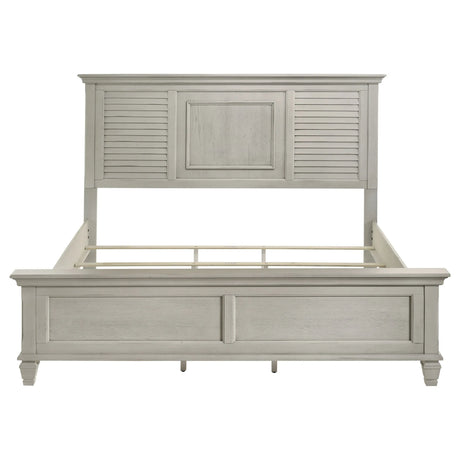 King Farmhouse Distressed White Wood Panel Bed Frame - Omega Lifestyles