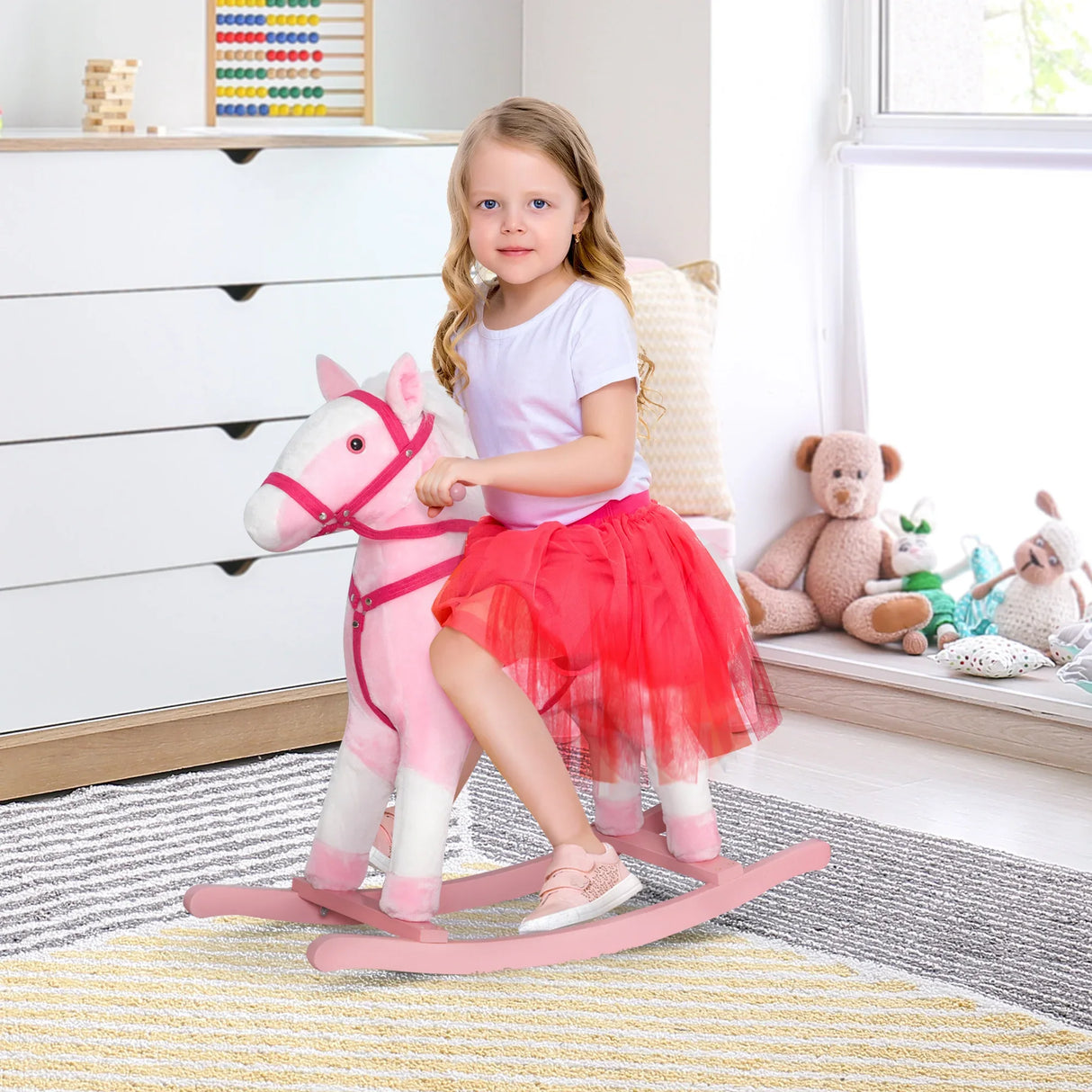 Kids Plush Ride-On Rocking Horse With Realistic Sounds - Omega Lifestyles