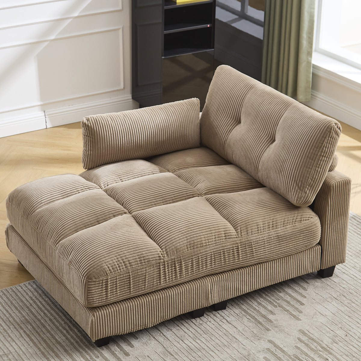 Corduroy Single-Armrest Adjustable Backrest Sofa Bed