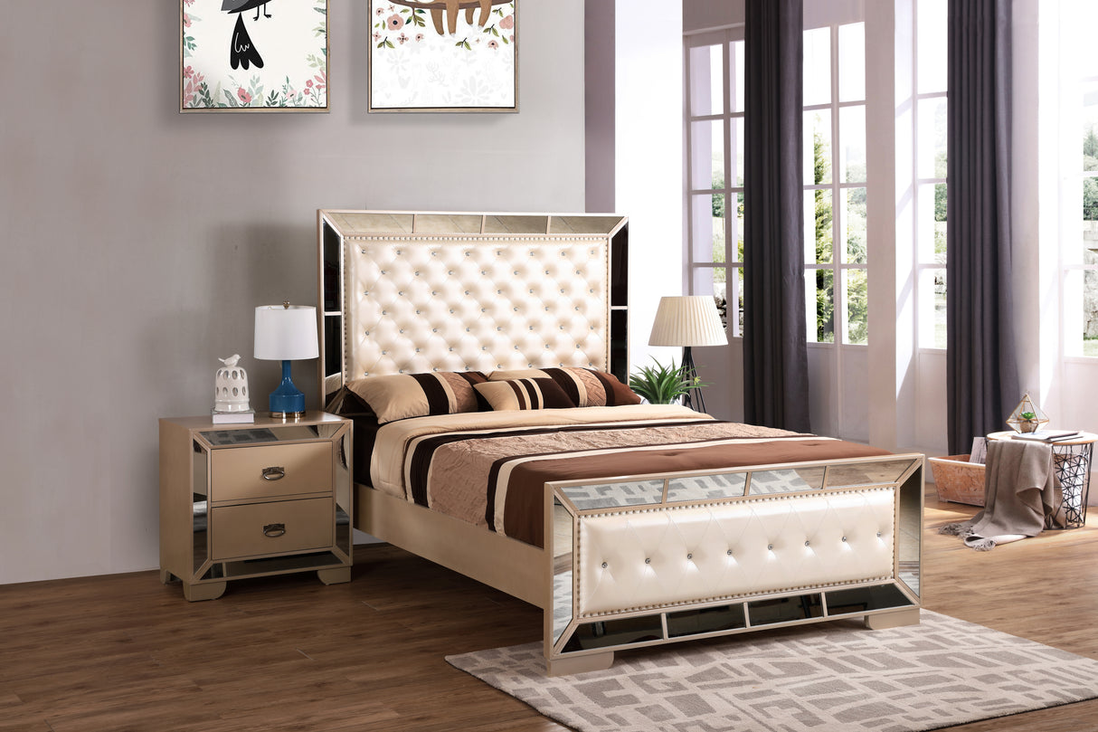 Contemporary Pearl Off White Particle Board Full Bed Frame