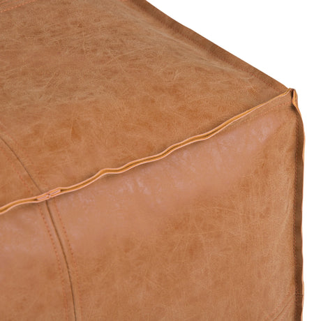 Handcrafted Distressed Brown Faux Leather Square Pouf - Omega Lifestyles