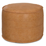 Distressed Brown Vegan Faux Leather Round Pouf - Omega Lifestyles
