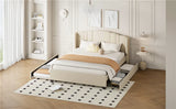 Queen Upholstered Platform Bed With Wingback Headboard Trundle - Omega Lifestyles