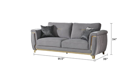 Contemporary Solid Wood Velvet Upholstered Sofa With Gold Accents - Omega Lifestyles