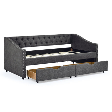 Twin Upholstered Tufted Daybed With Storage Drawers - Omega Lifestyles