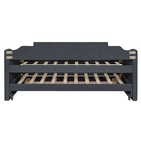 Twin Upholstered Linen-Blend Daybed With Trundle Drawers - Omega Lifestyles