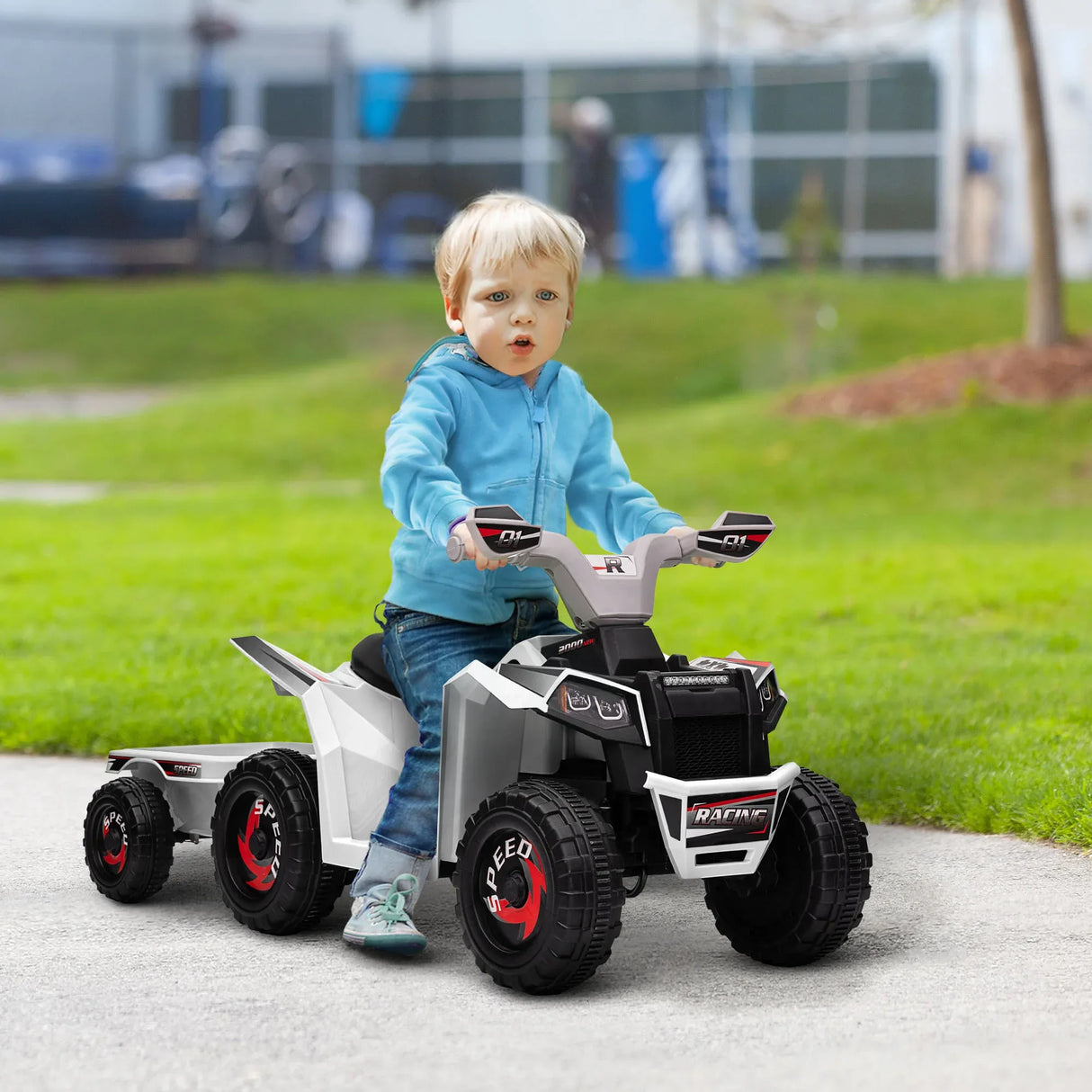Kids Electric ATV Ride-On With Cargo Trailer - Omega Lifestyles