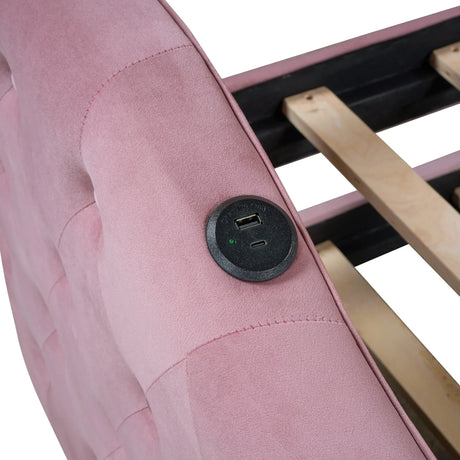 Twin Velvet Upholstered Daybed With Trundle USB Charging - Omega Lifestyles