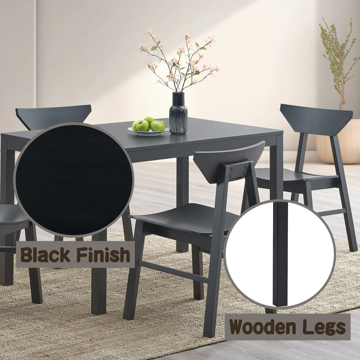 5-Piece Black Synthetic Wood Dining Table Chair Set - Omega Lifestyles