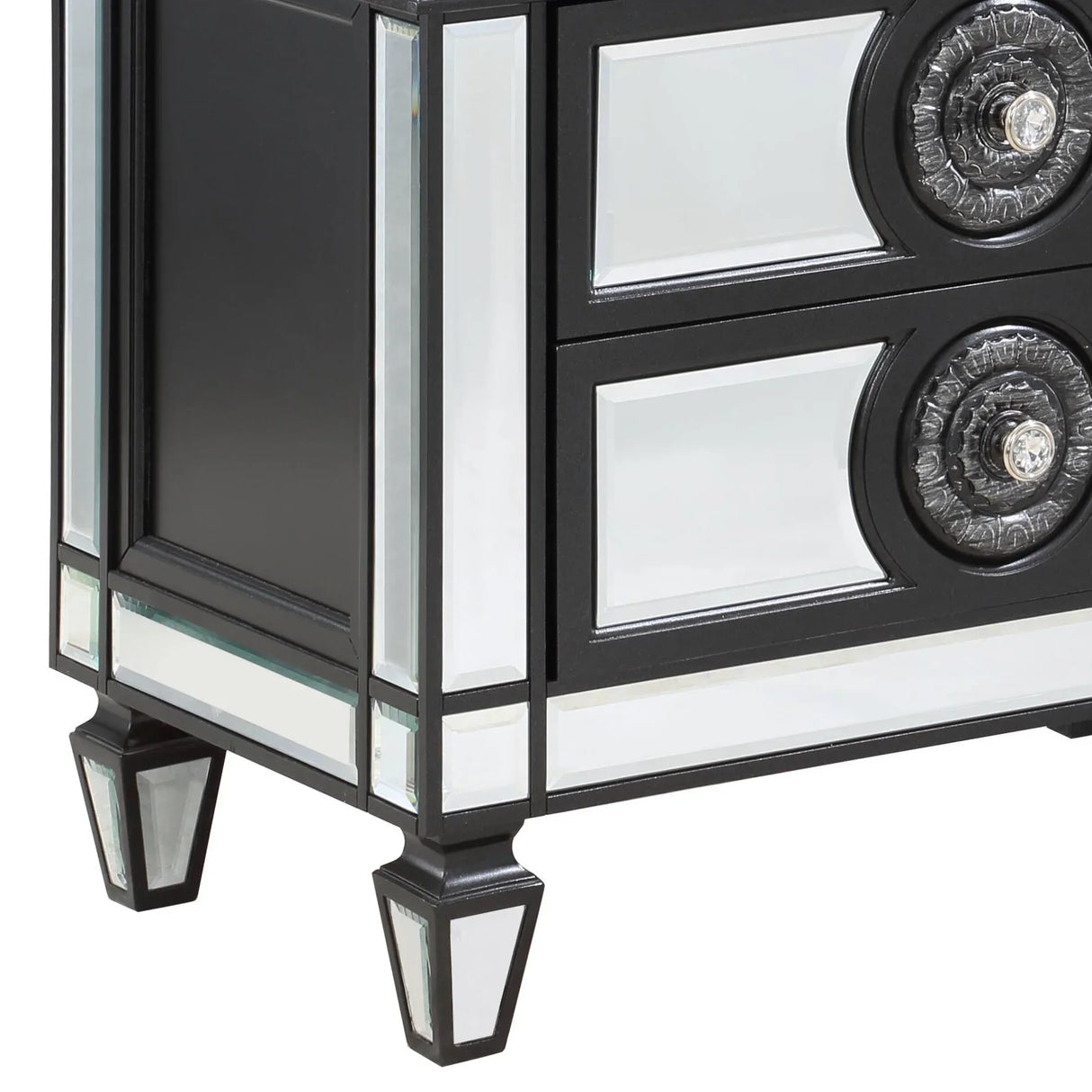 Mirrored Black Silver Finish Two-Drawer Nightstand - Omega Lifestyles