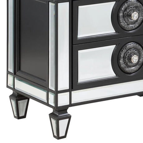 Mirrored Black Silver Finish Two-Drawer Nightstand - Omega Lifestyles