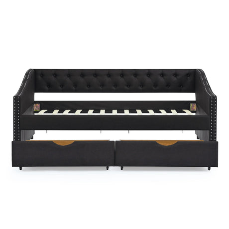 Twin Upholstered Tufted Linen Daybed With Drawers - Omega Lifestyles