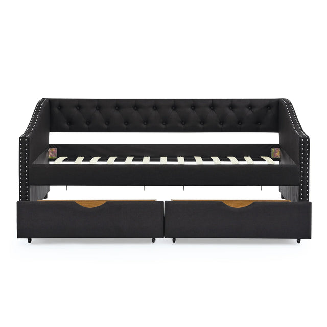 Twin Upholstered Tufted Linen Daybed With Drawers - Omega Lifestyles