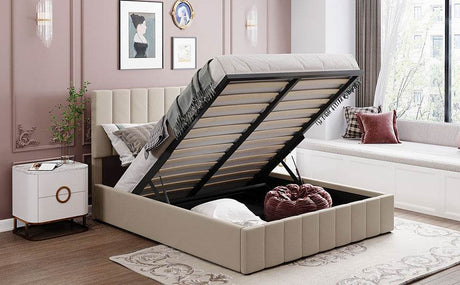 Queen Upholstered Platform Bed With Hydraulic Storage System - Omega Lifestyles