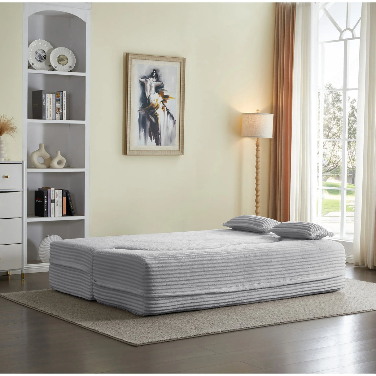 Full Size Plush Corduroy Folding Sleeper Sofa Bed With Pillows - Omega Lifestyles