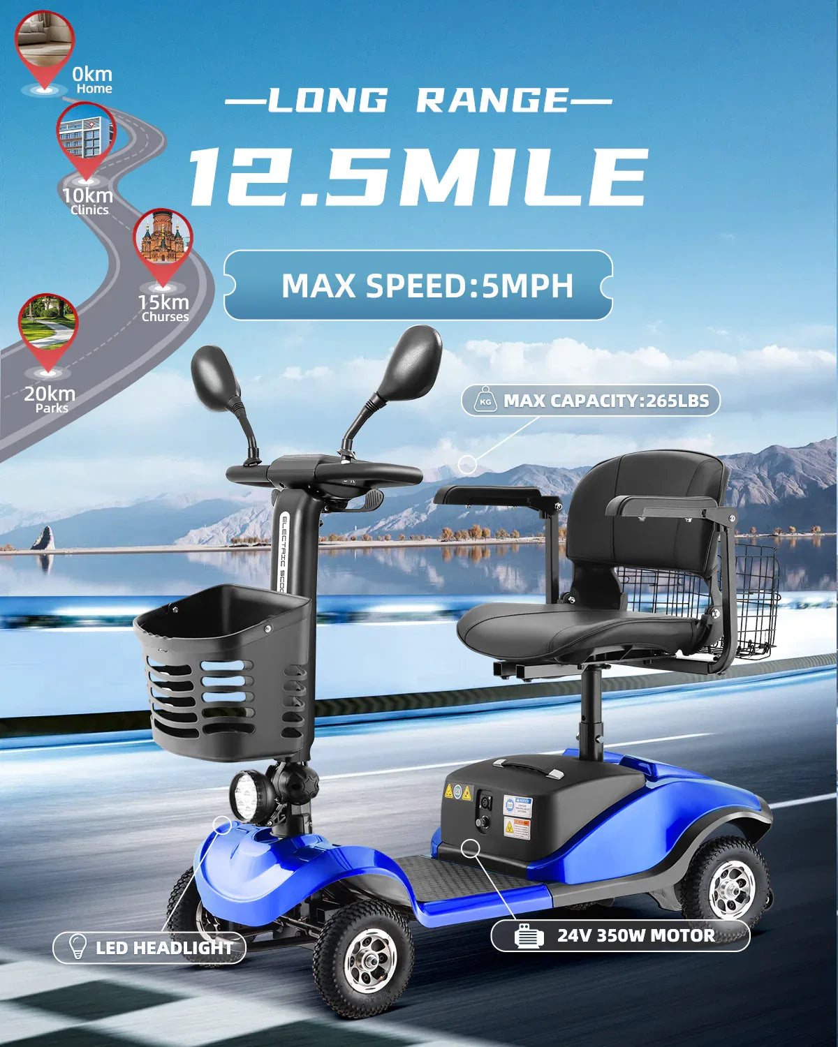 Folding All-Terrain 350W Powered Mobility Scooter For Adults - Omega Lifestyles