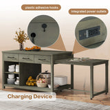 Expandable Retro Kitchen Island With Built-In Power Outlets - Omega Lifestyles