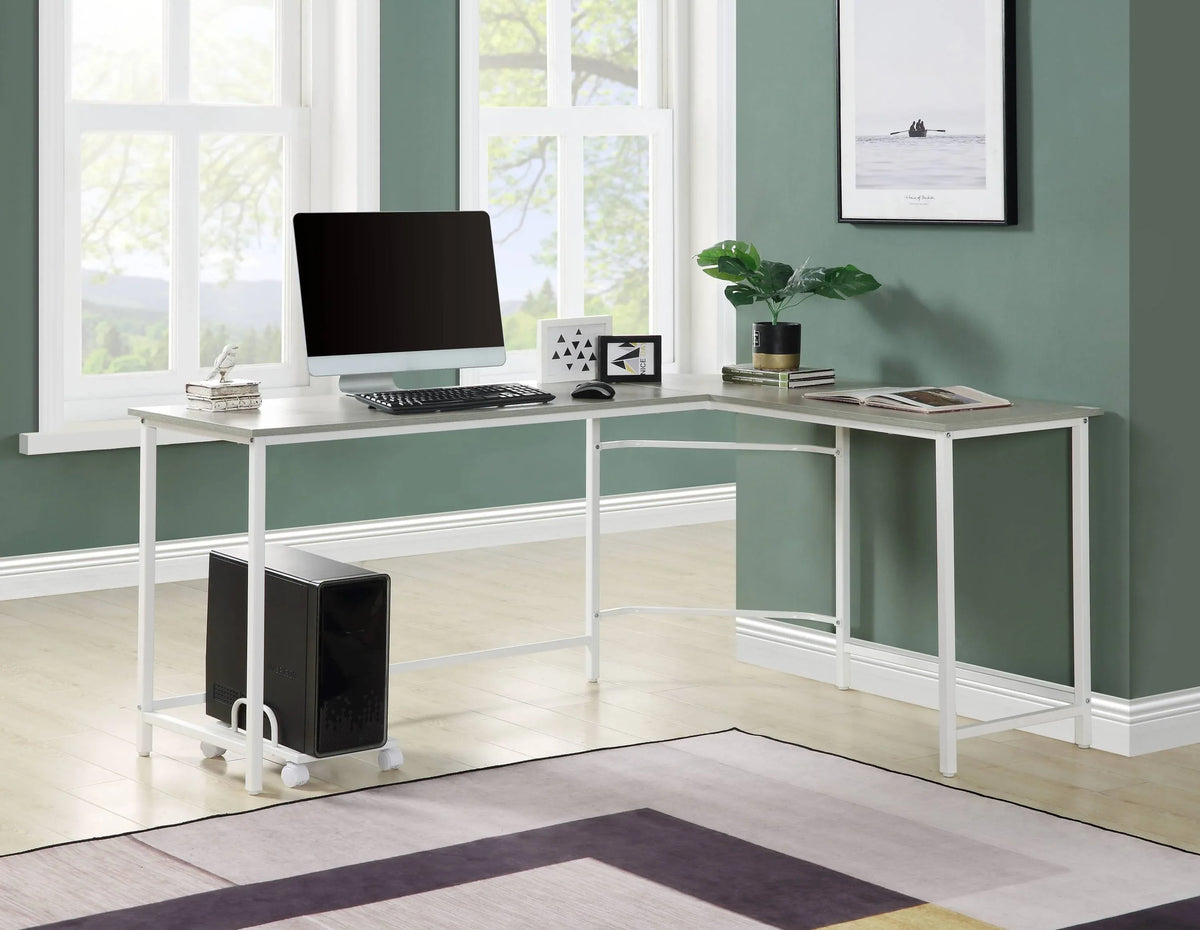 Space-Saving L-Shape Gray White Computer Desk With Storage - Omega Lifestyles