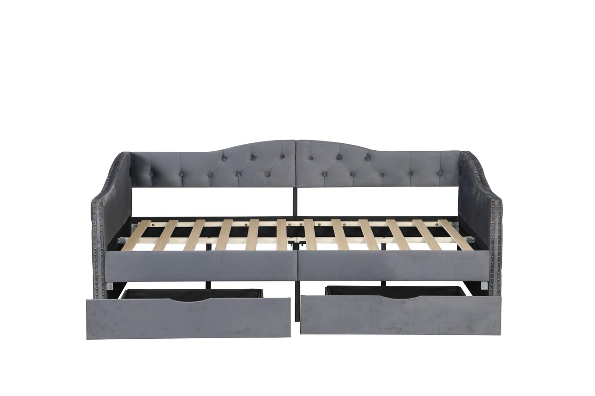 Twin Upholstered Velvet Wood Storage Daybed Frame - Omega Lifestyles