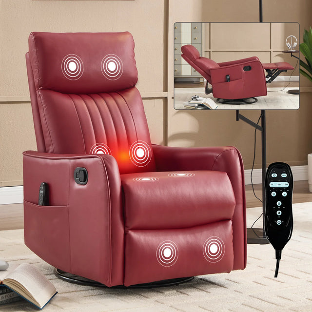 Red Faux Leather Medium-Firm Heat Massage Recliner Chair - Omega Lifestyles