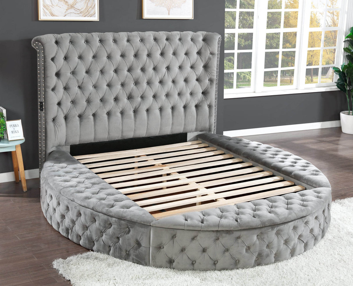 Modern Gray Velvet Upholstered King Storage Bed Frame - Omega Lifestyles