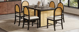 7-Piece Farmhouse Dining Table Set With Rattan Chairs - Omega Lifestyles