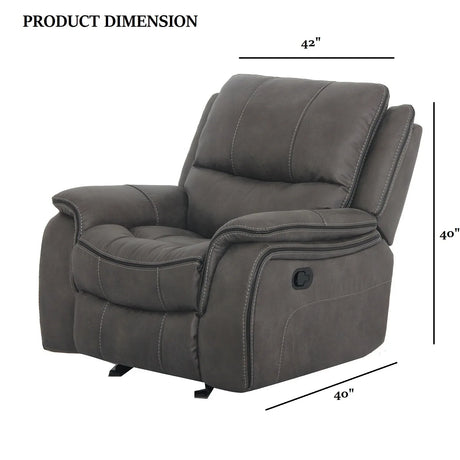 Transitional Dark Gray Fabric Pillow Top Glider Recliner - Omega Lifestyles