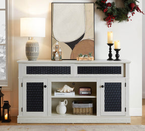Embossed White MDF TV Stand With Storage and Cord Management - Omega Lifestyles
