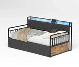 Twin Metal Bed Frame With Upholstered Headboard Charging - Omega Lifestyles
