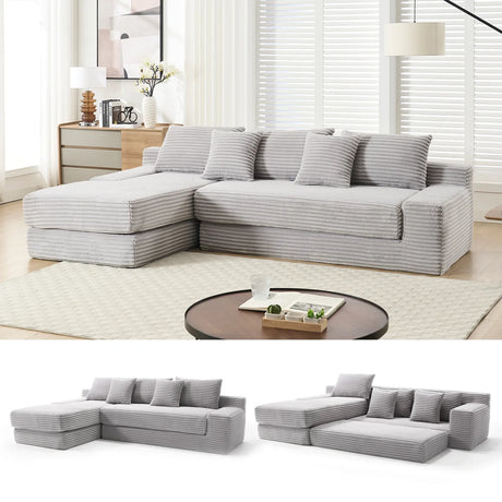 Modern L-Shaped Memory Foam Sectional Sofa With Corduroy - Omega Lifestyles