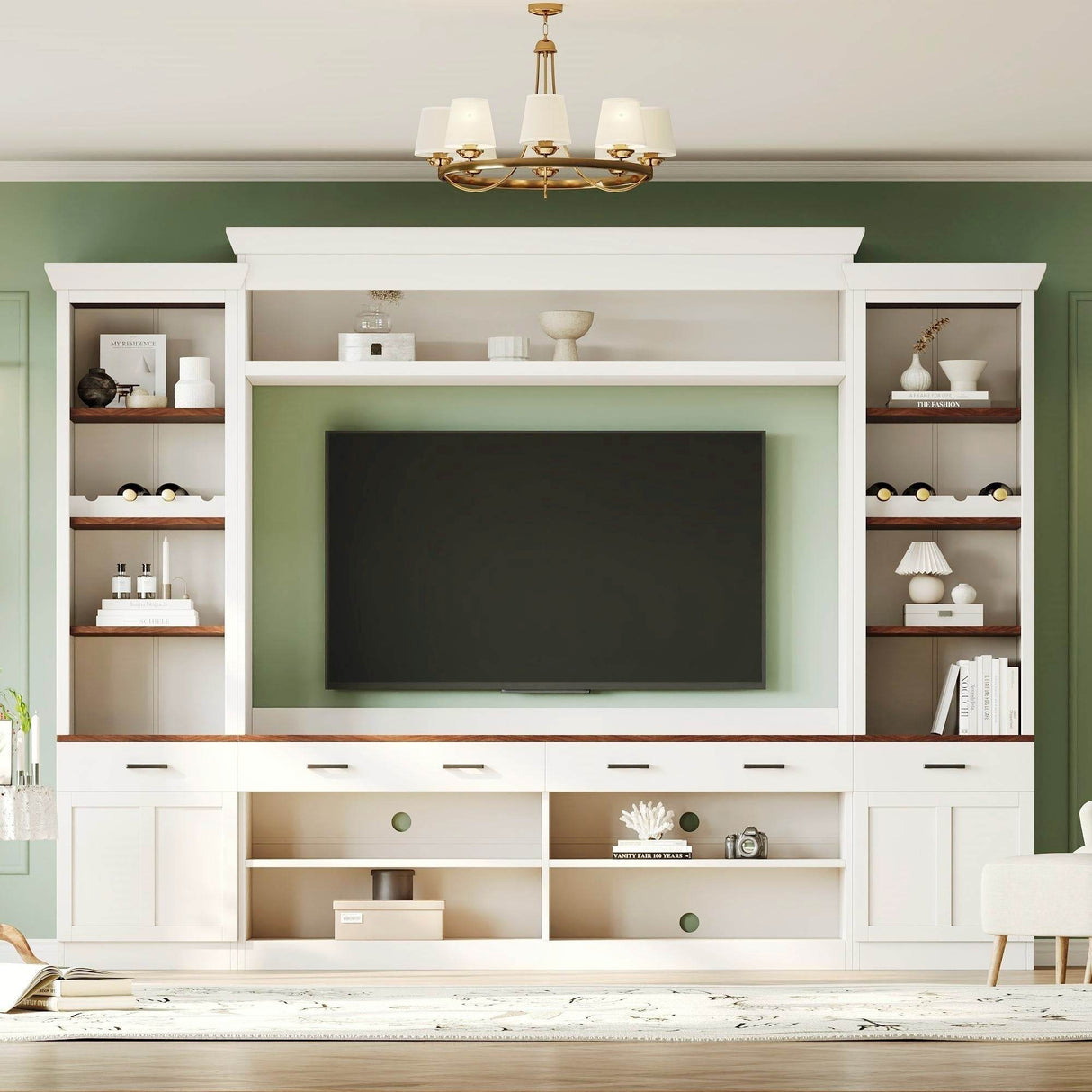 Farmhouse 4-Piece White Walnut TV Stand Set - Omega Lifestyles