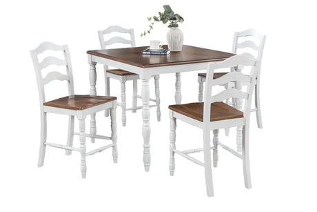 5-Piece Farmhouse White Oak Counter Height Dining Set - Omega Lifestyles