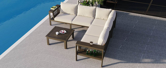 4-Piece Acacia Wood Outdoor Patio Sofa Seating Set - Omega Lifestyles