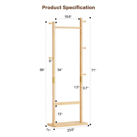 Solid Walnut Wood Coat Rack Stand With Natural Finish - Omega Lifestyles