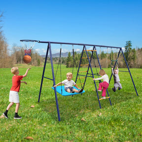 6-in-1 Backyard Steel Frame Swing Set With Ladder - Omega Lifestyles