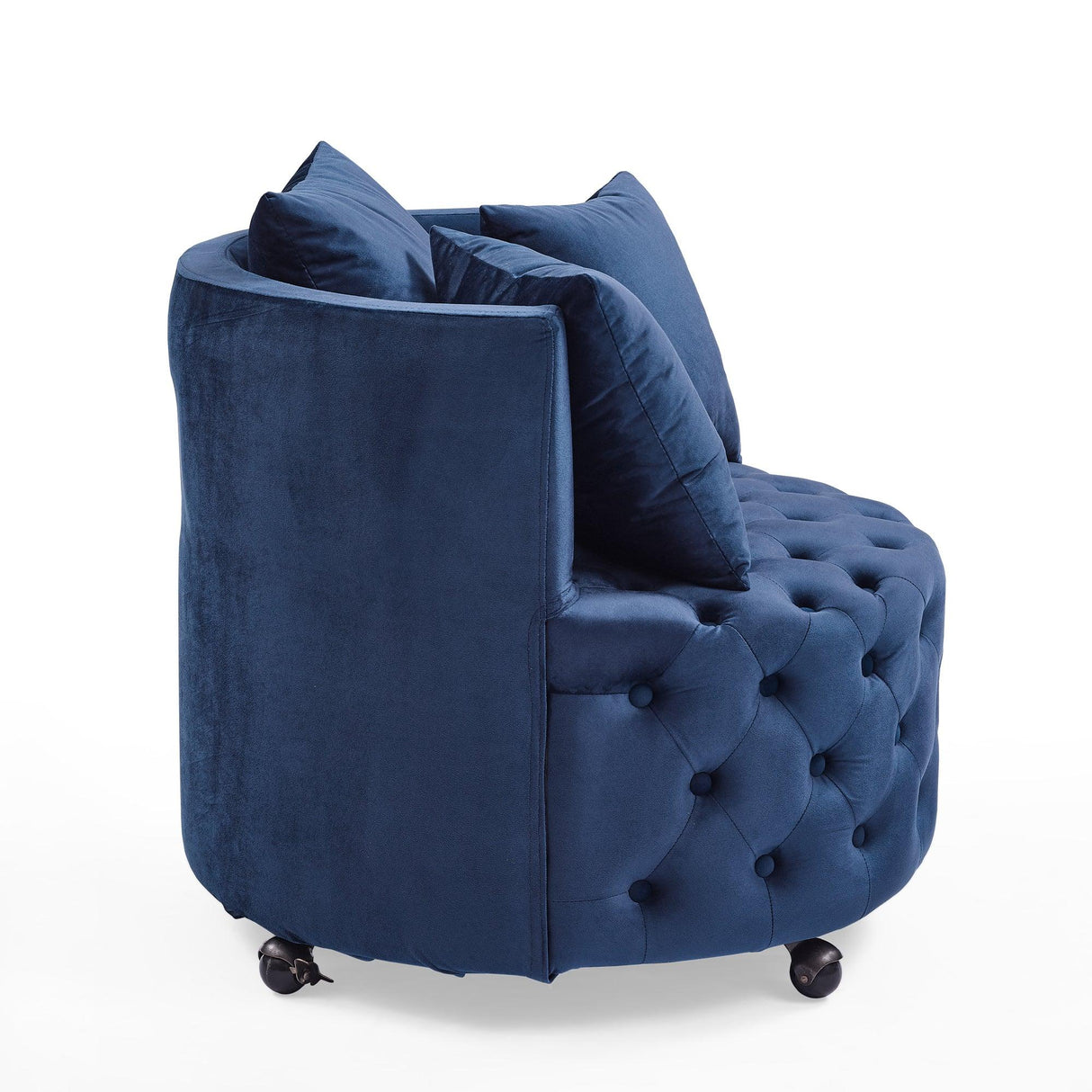 Velvet Upholstered Blue Swivel Chair With Pillows - Omega Lifestyles