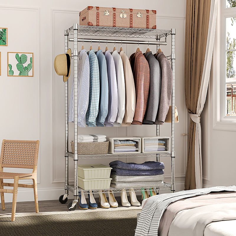 Heavy Duty Adjustable 3-Tier Rolling Garment Rack Chrome Steel